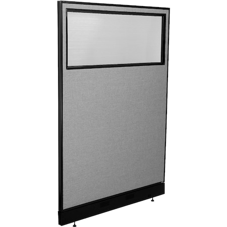 Interion By Global Industrial Interion Office Partition Panel with Partial Window & Pass-Thru Cable, 48-1/4inW x 76inH, Gray 694728WPGY